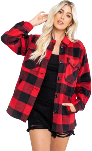 Shirt Jacket Plaid Red & Black