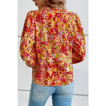 Spring Dream Floral Hathaway Split Neck Blouse