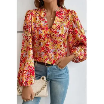 Spring Dream Floral Hathaway Split Neck Blouse