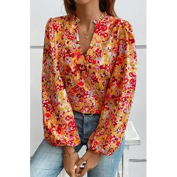 Spring Dream Floral Hathaway Split Neck Blouse