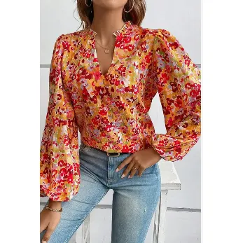 Spring Dream Floral Hathaway Split Neck Blouse