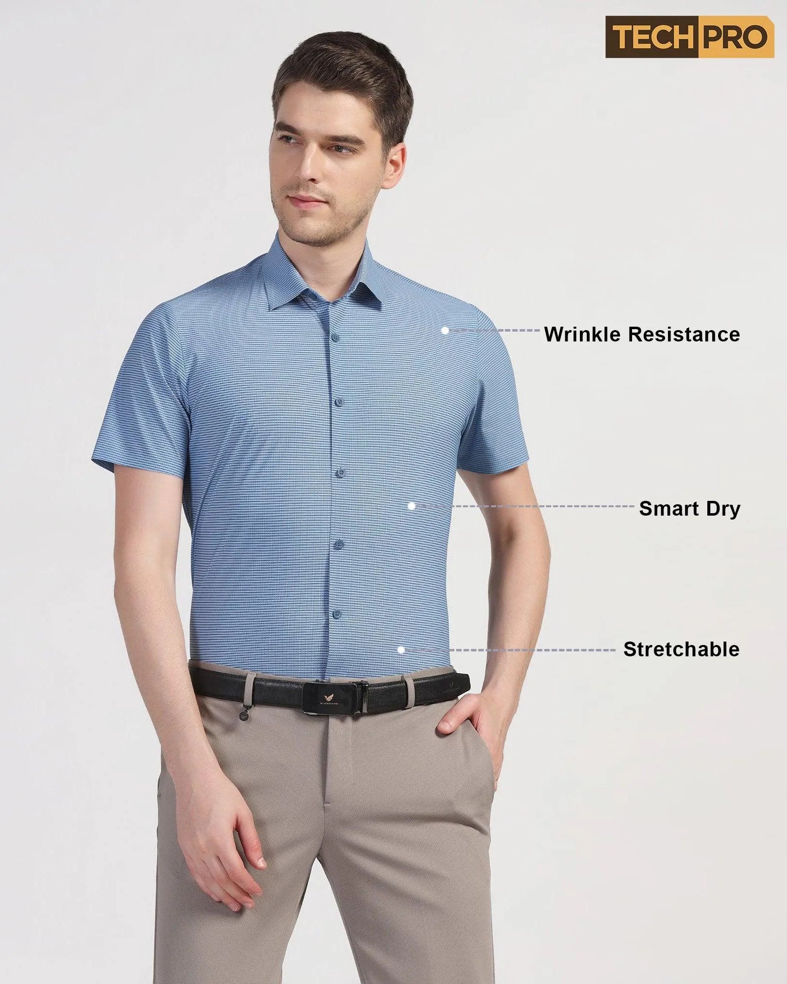 TechPro Formal Half Sleeve Greyish Blue Printed Shirt - Joel