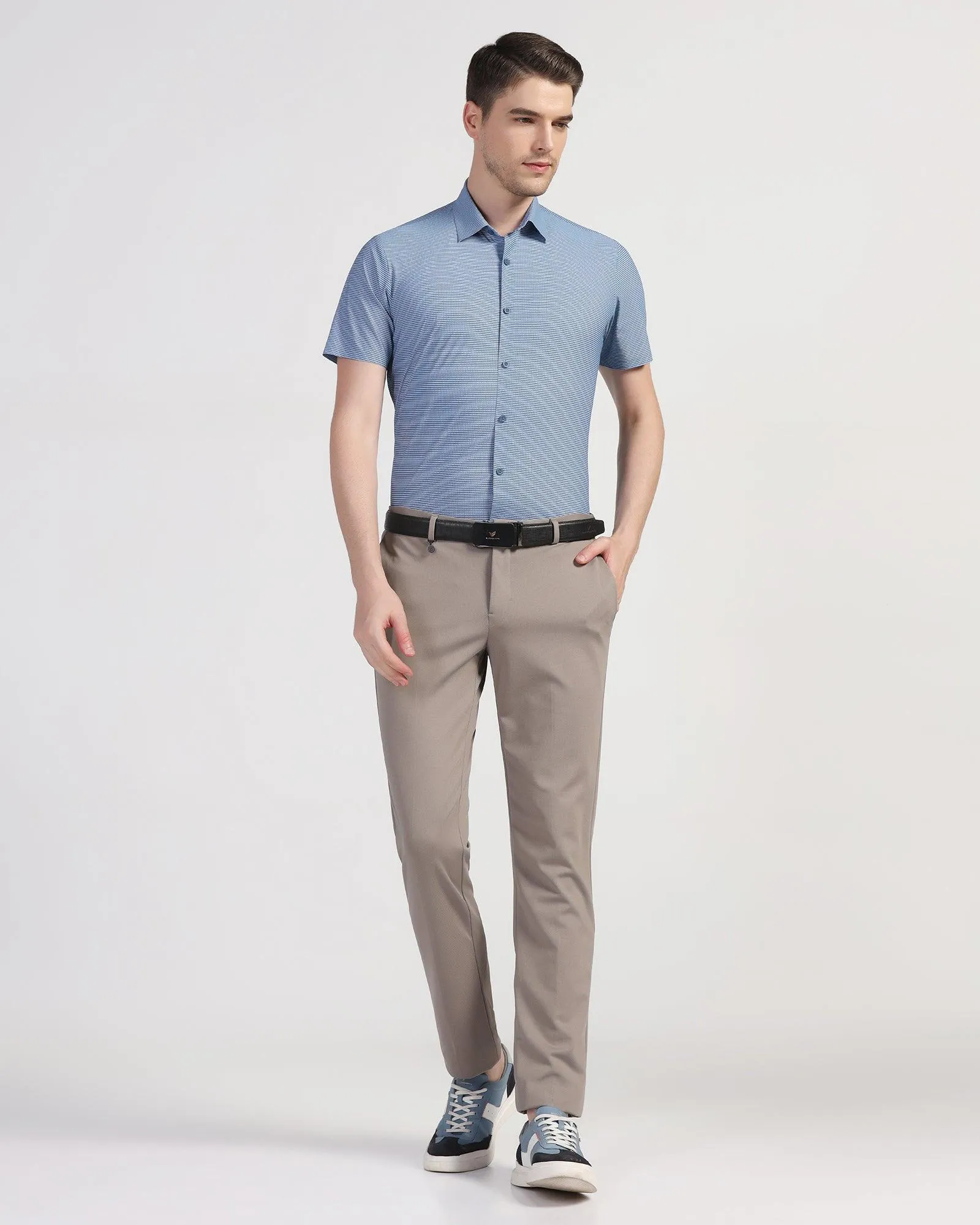 TechPro Formal Half Sleeve Greyish Blue Printed Shirt - Joel