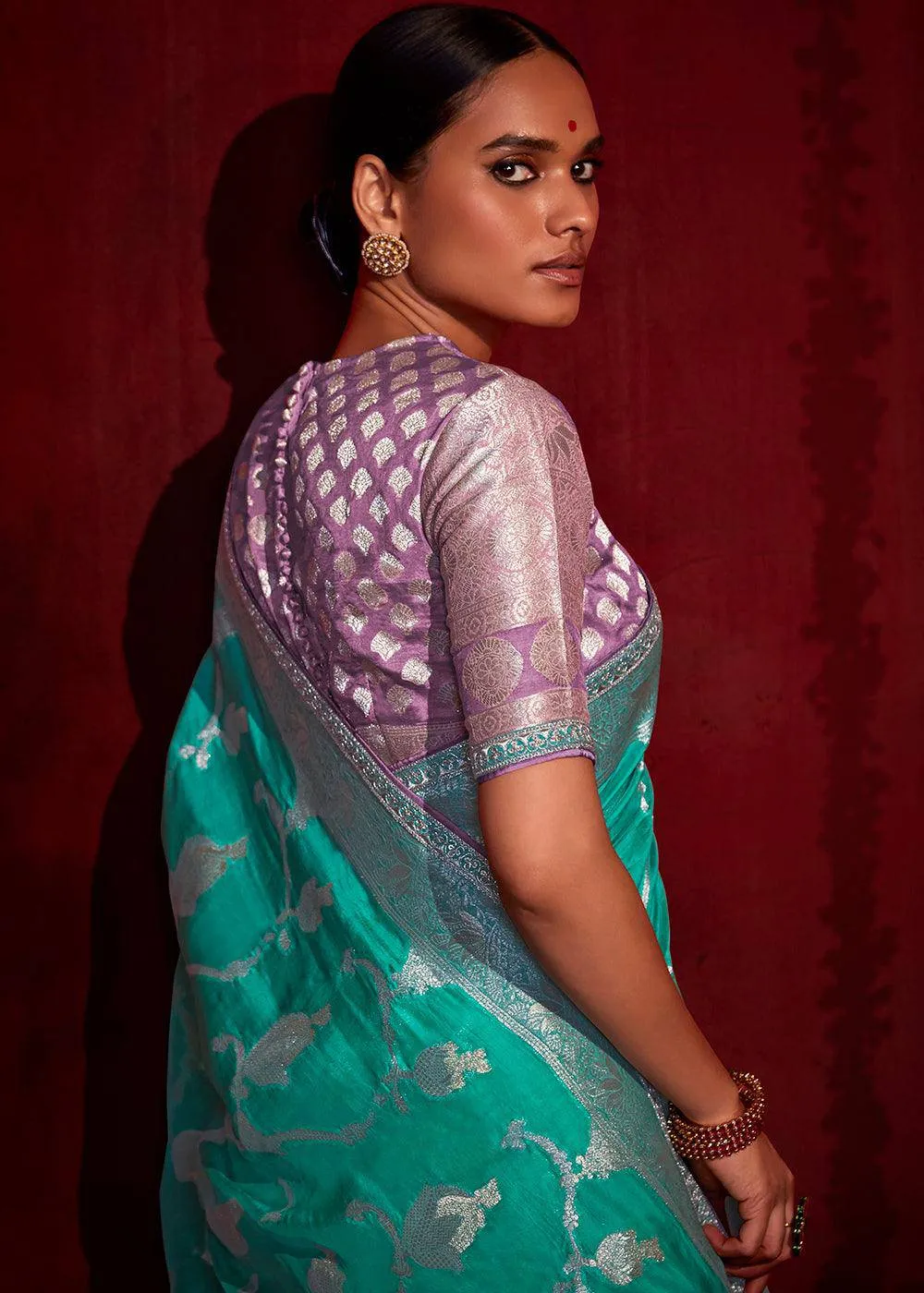 Turquoise Blue Zari Silk Saree with Blouse