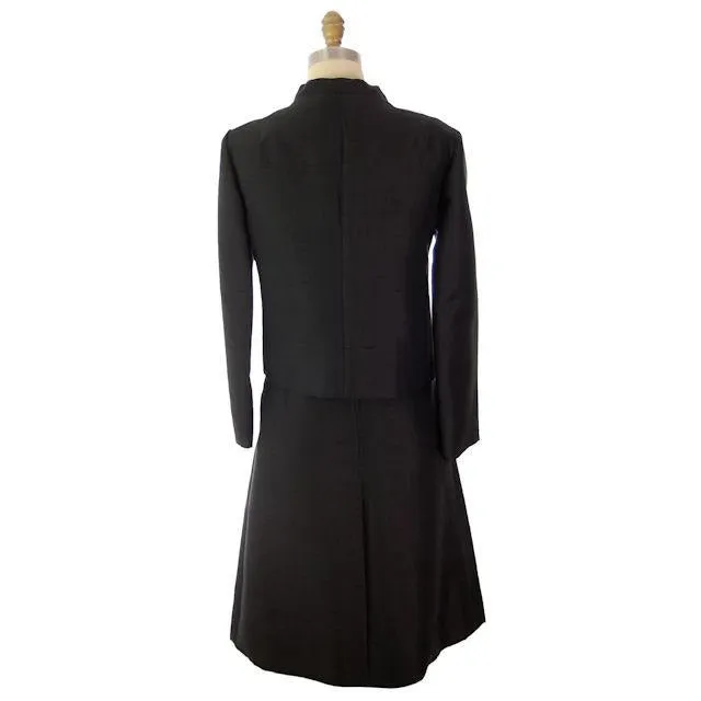 Vintage Black Silk Cocktail Dress & Coat Saks Fifth Ave 1965 Custom Made 35-30-38