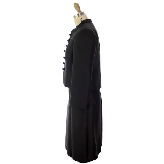 Vintage Black Silk Cocktail Dress & Coat Saks Fifth Ave 1965 Custom Made 35-30-38